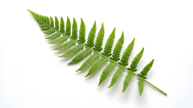 A single fresh green fern leaf isolated on a white background, perfect for nature and botanical design projects.