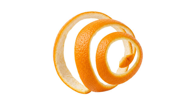 Broad orange peel spiral with textured rind and white pith