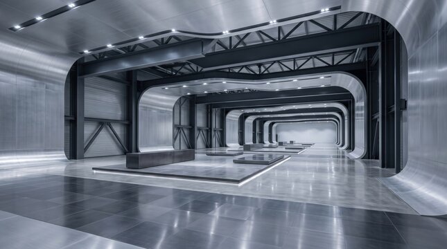 Futuristic sci-fi industrial metal tunnel space