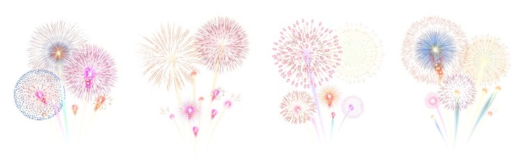 Naklejka na ściany i meble Collection of realistic fireworks isolated Illustration