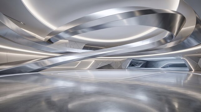 Futuristic silver metallic flowing lines space design
