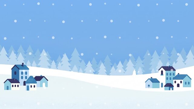 Flat vector illustration of a winter landscape with falling snow