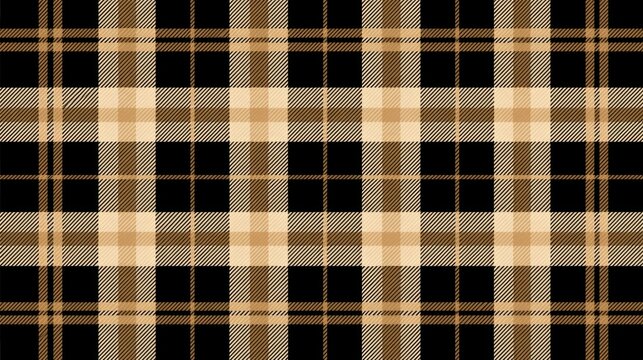 Seamless Beige and Black Tartan Plaid Pattern Fabric Texture Background
