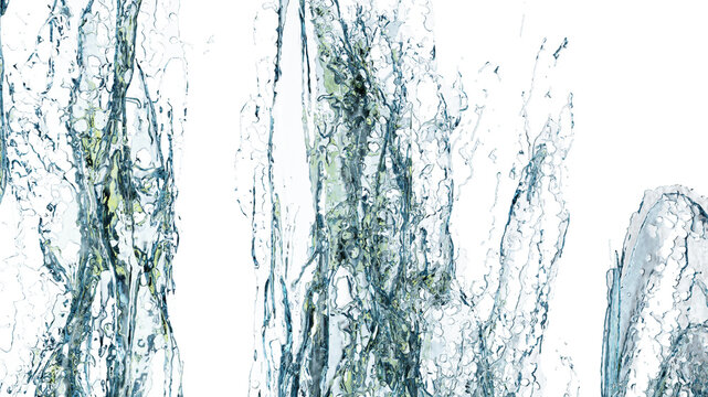 Water Streams and Splashes on Transparent Background
