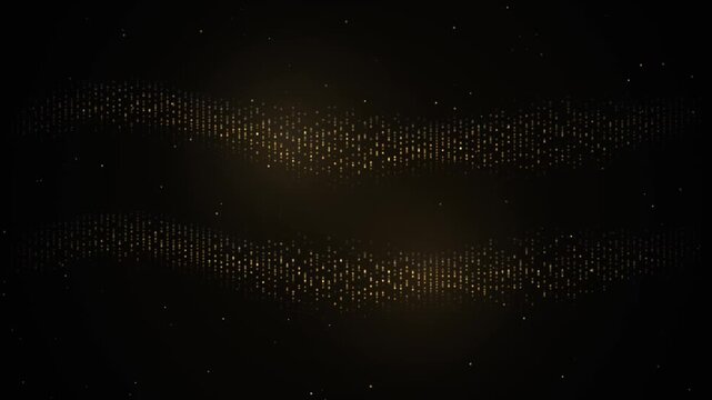 Glowing Golden Wave Particles Moving In Dark Space Digital Motion Background For Event Celebration