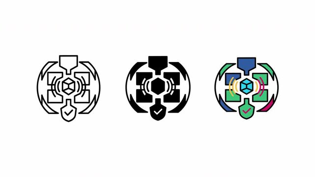 Abstract circular icons progression in clean white and black space with subtle color changes