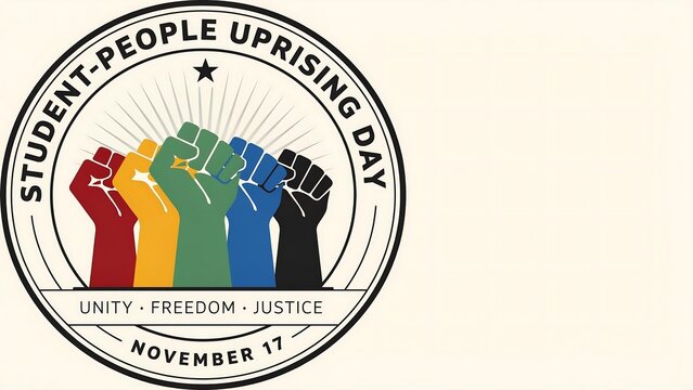 Student people uprising day unity fists logo with november 17 date