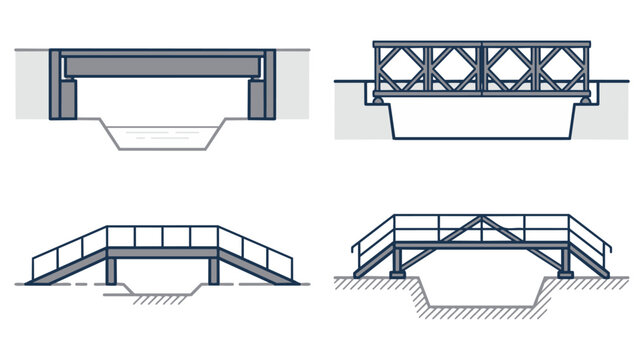 Temporary Construction Access Bridge CAD Vector Icon Set
