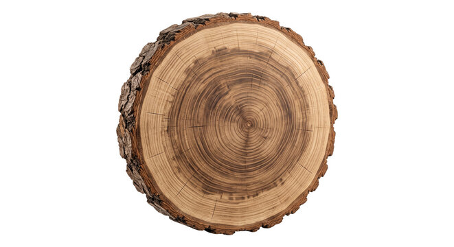 wood log slice cross section of tree isolated on transparent background