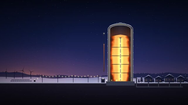Sand Battery Thermal Energy Storage Silo Cutaway Seamless Loop