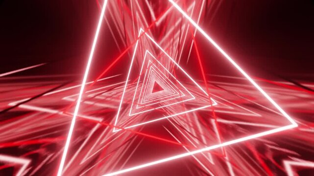 Amazing red with pink VJ loop background with rotated triangles and mirrored floor