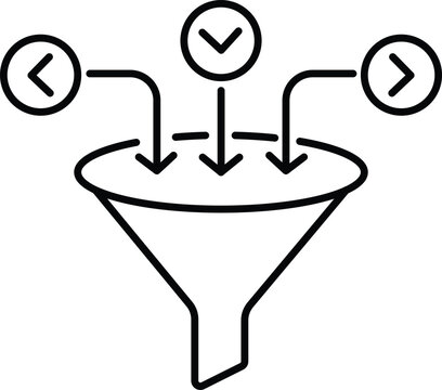 Sales funnel data filtering and lead generation line icon