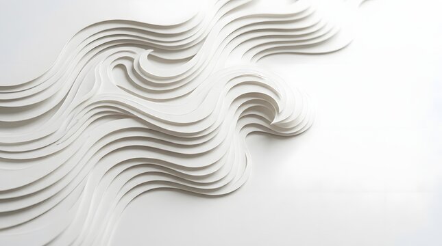 Minimalist abstract composition of layered white paper cutouts forming flowing wave patterns  ideal for contemporary art  design  or background textures