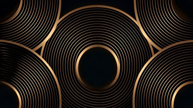 Abstract Art Deco Style Golden Concentric Circles Pattern on Dark Background Luxury Geometric Design