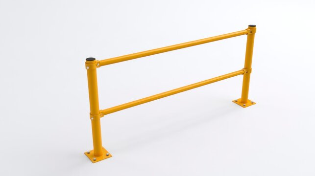 Industrial Yellow Metal Safety Railing Guardrail Isolated on White Background