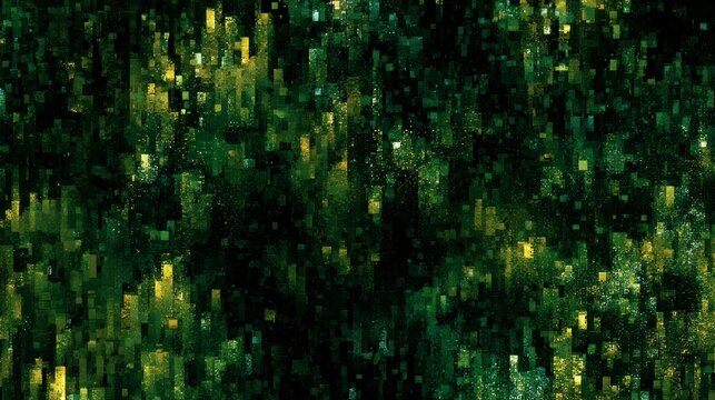 Abstract Green Digital Data Pattern Background with Pixelated Glitch Effects