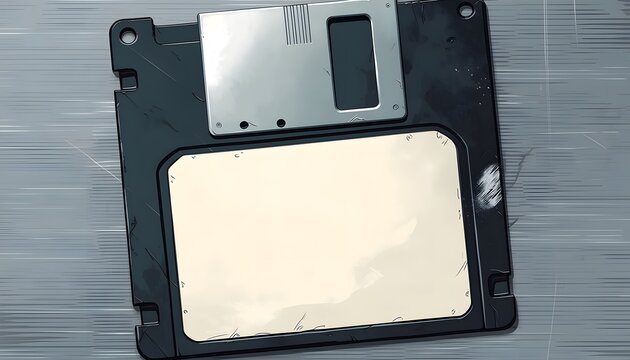 Black 3.5-Inch Floppy Disk with Blank Label, Vintage Technology Concept for Retro IT Marketing and Web Design Backgrounds