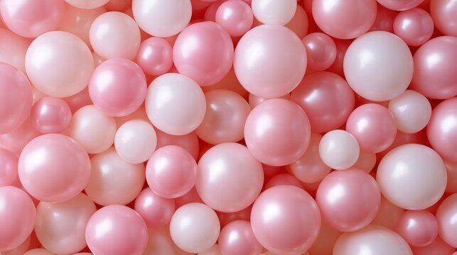 Background of Many Pastel Pink and White Balloons for Celebration and Party Decoration