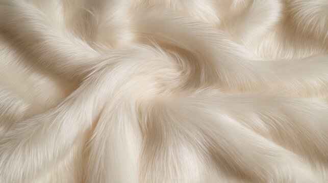 Luxurious White Faux Fur Texture with Soft Swirls and Elegant Folds, Creamy Fluffy Fabric Background