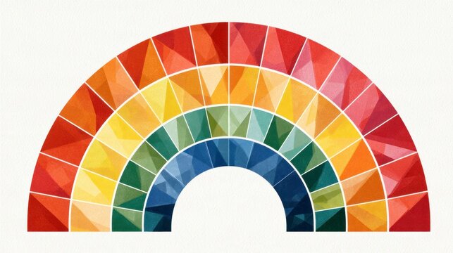 Geometric Low Poly Rainbow Arch on Textured White Background