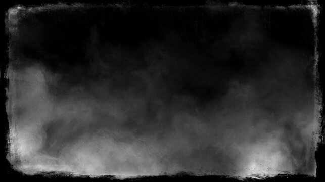 Dark Cinematic Smoke and Fog Texture with Distressed Grunge Border Background