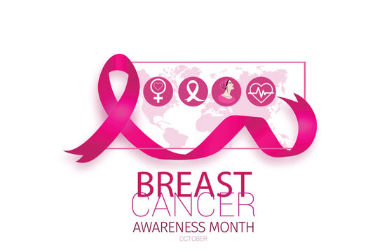 Breast Cancer Awareness Month Pink Ribbon and World Map Illustration