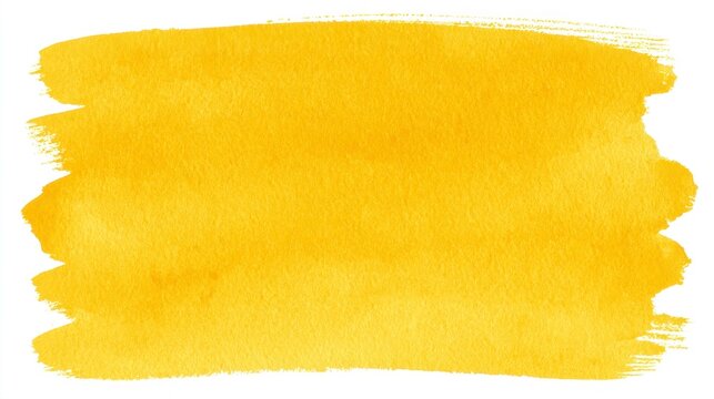 Yellow watercolor paint brush stroke texture isolated on white background