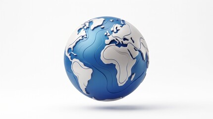 Obraz premium Three Dimensional Minimalist Globe Icon Featuring Blue Oceans and White Continents on a Clean Isolated White Background
