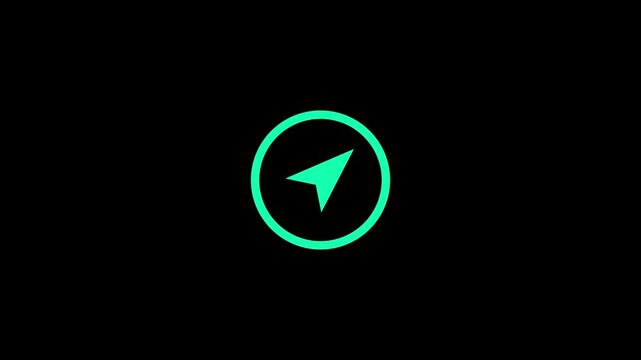Animated green navigation arrow icon pulsing on a minimalist black background