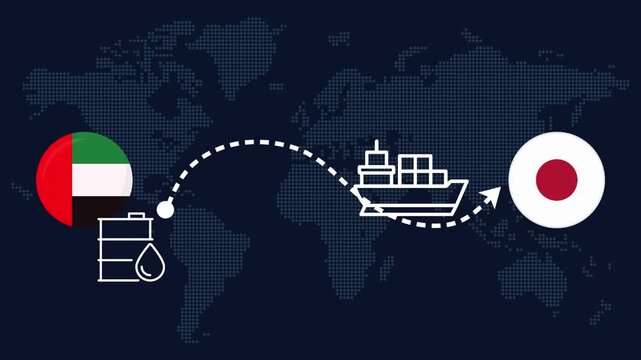 Crude oil maritime shipping route and trade partnership between UAE and Japan motion graphics