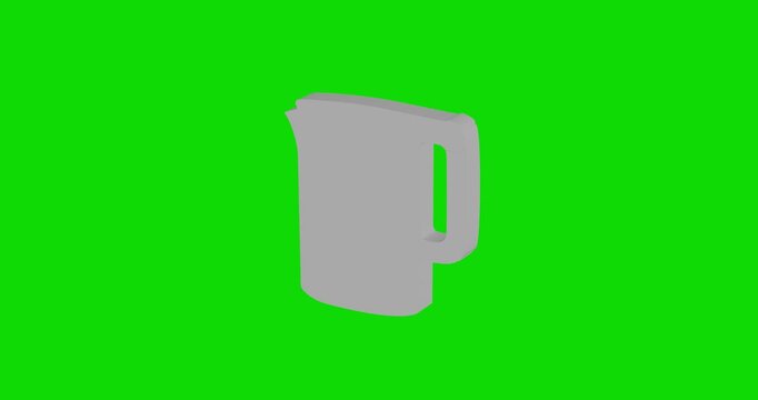 White electric kettle symbol spinning around its vertical axis on a green screen background. Seamless looped 4k 3d animation, chroma key