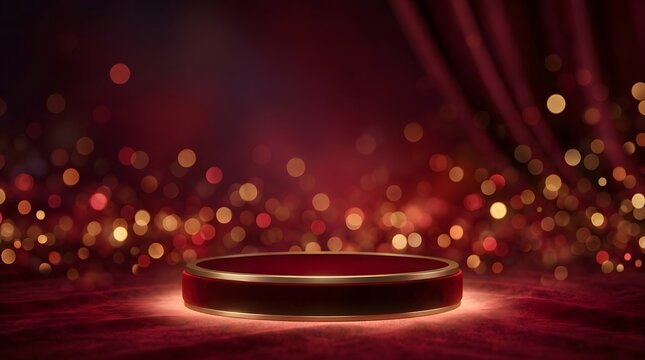 Dramatic red stage lighting and background with blurred bokeh lights for presentations and events