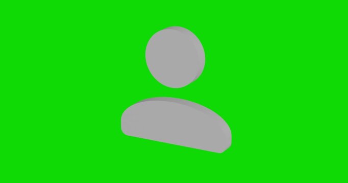 White user symbol spinning around its vertical axis on a green screen background. Seamless looped 4k 3d animation, chroma key