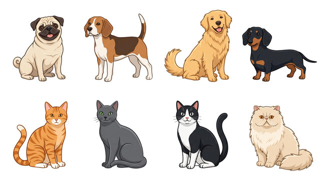 Collection of Domestic Dogs and Cats in Various Breeds.
