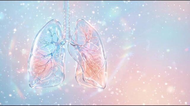 This shows a detailed illustration of human lungs with clear anatomy. The colors blend softly as the structures are shown in a creative design. The