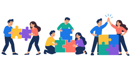 Naklejka na ściany i meble Teamwork puzzle piece collaboration illustration set