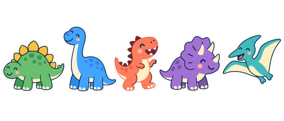 Cute cartoon dinosaurs stegosaurus and triceratops illustration © Andrei