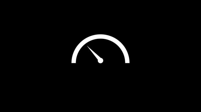 Minimalist white speedometer gauge animation on black background