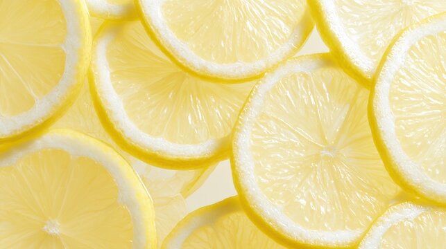 Overlapping lemon slices with bright citrus texture, fresh food backdrop for recipes, packaging, wellness and summer design