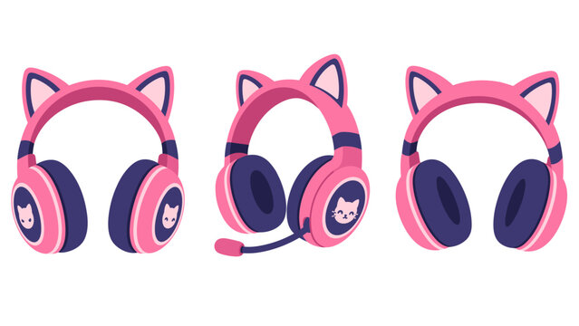 Pink cat ear gaming headphones illustration