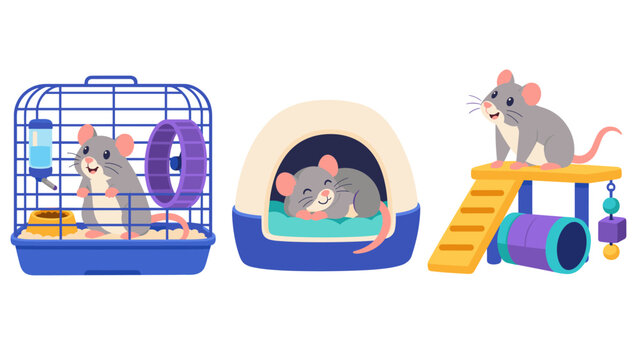 Pet rodent habitat with hamster illustration