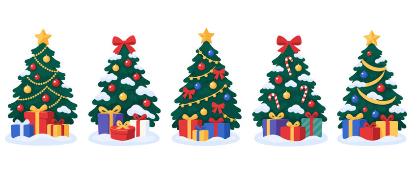 Decorated christmas trees illustration