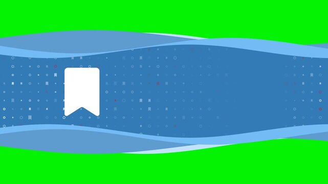 Animation of blue banner waves movement with white bookmark symbol on the left. On the background there are small white shapes. Seamless looped 4k animation on chroma key background