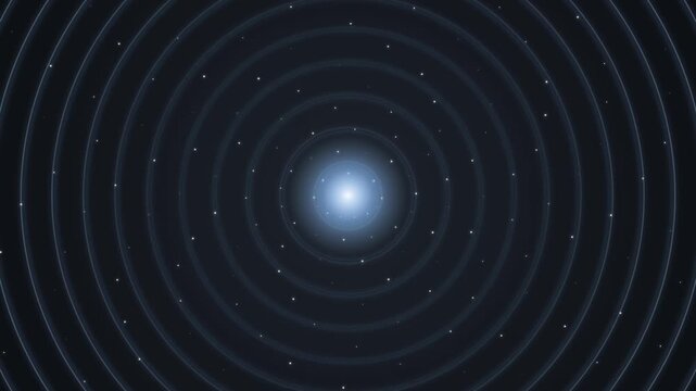 Glowing Blue Celestial Core with Expanding Radial Wave Rings and Floating Particles Motion Backgroun