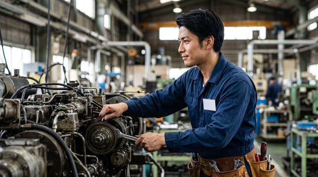 工場現場で笑顔を見せる20代の若手メンテナンス技術者のポートレート：設備保守と職場環境