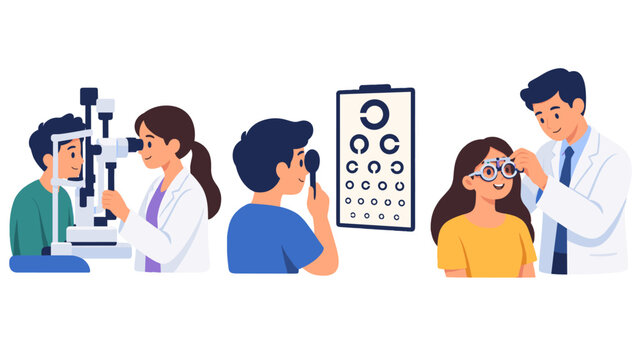Children receiving eye exams and vision tests