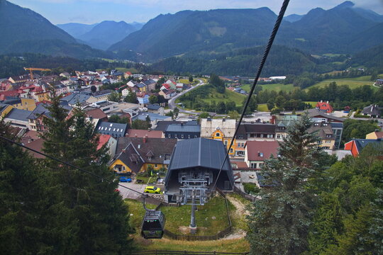 View of Mariazell from the cable car to B&uuml;rgeralpe in Styria,Austria,Europe
