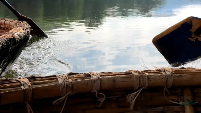 Coracle boat ride through the Kaveri River near Hogenakkal, Tamil Nadu, India