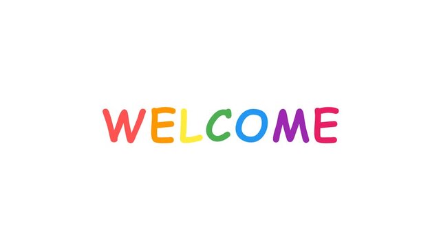 Playful elastic bounce and rainbow colors per letter.