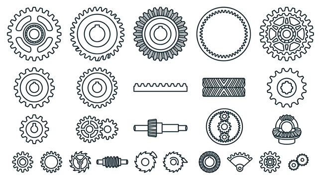 Set of Mechanical Gears and Cogs Isolated